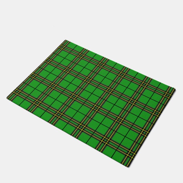 Green Black Yellow Tartan Doormat (Angled)
