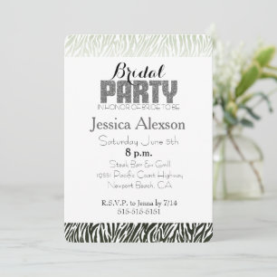 Green Black Zebra Print Bridal Shower Invitation