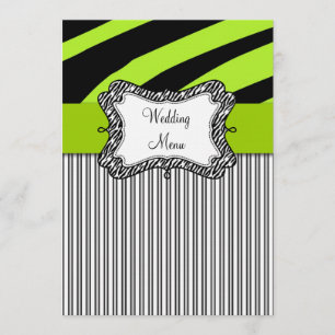 Green Black Zebra Stripes Wedding Menu Card
