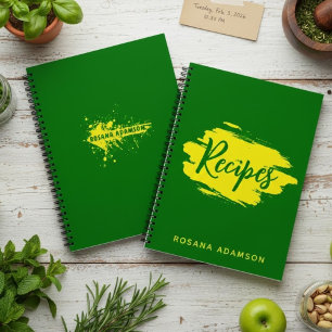 Green Blank Recipe Pages Journal with Yellow Name 