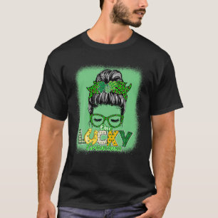Green Bleached One Lucky Grandma Clover Irish St P T-Shirt
