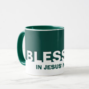 Green BLESSED In Jesus' Name Christian Mug