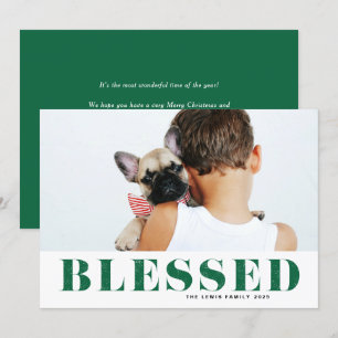 Green Blessed Typography Photo Christmas Holiday Card
