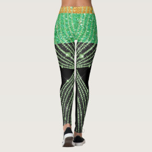Green Bling and Black  Pop Fashion Leggings