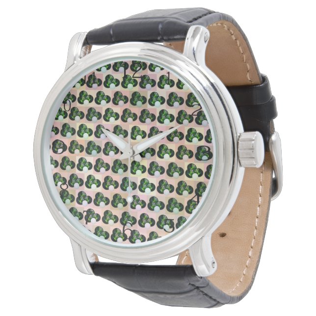 Green Block Art Lawn Bowls Pattern, Mens Watch (Angled)
