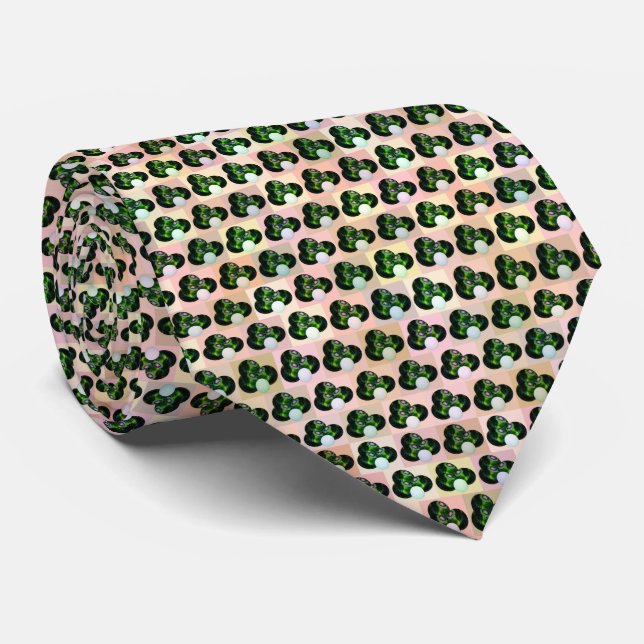 Green Block Art Lawn Bowls Pattern, Neck Tie (Rolled)