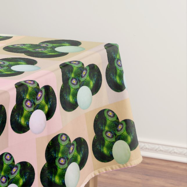 Green Block Art Lawn Bowls Pattern, Tablecloth (In Situ)