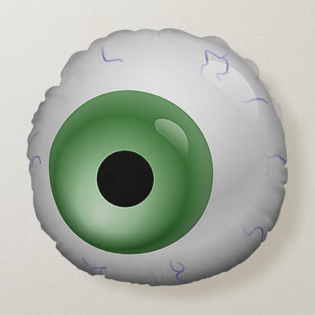 Green Bloodshot Eye Zombie Halloween Round Cushion (Front)