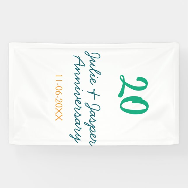 Green blue 20th anniversary name date orange  banner (Horizontal)