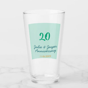 Green blue 20th anniversary name date orange glass