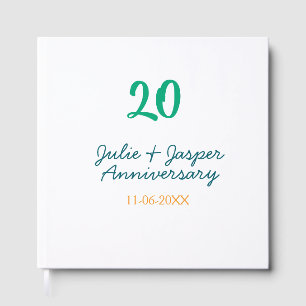 Green blue 20th anniversary name date orange guest book