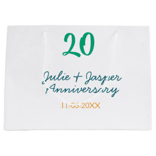 Green blue 20th anniversary name date orange large gift bag