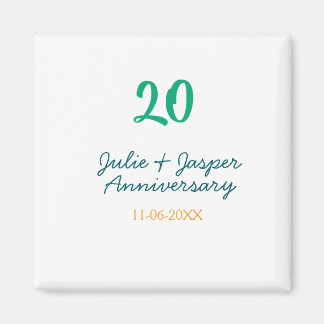 Green blue 20th anniversary name date orange  magnet
