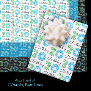  Green Blue 20th Birthday Wrapping Paper Sheet