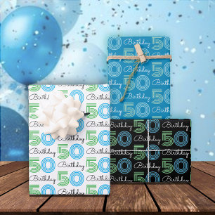 Green Blue 50th Birthday Wrapping Paper Sheet
