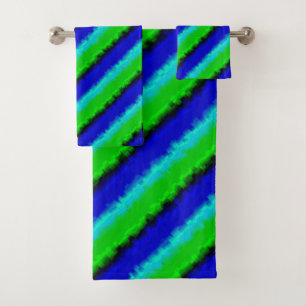 Green Blue abstract 3D rainbow pattern Bath Towel Set