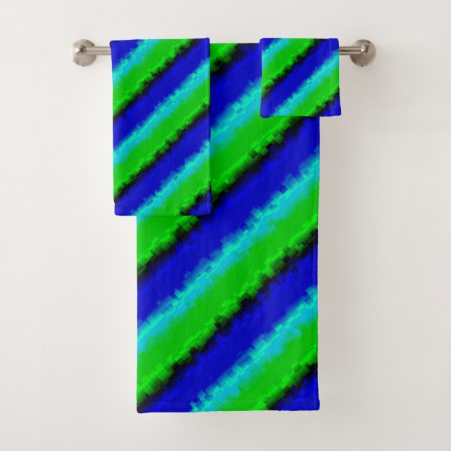 Green Blue abstract 3D rainbow pattern Bath Towel Set (Insitu)