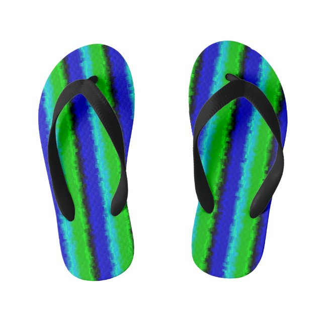 Green Blue abstract 3D rainbow pattern Kid's Flip Flops (Footbed)