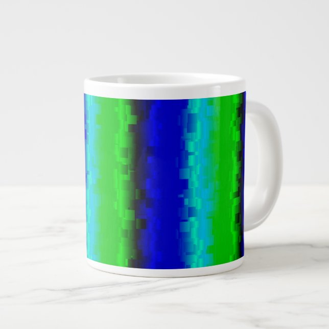 Green Blue abstract 3D rainbow pattern Large Coffee Mug (Front Right)