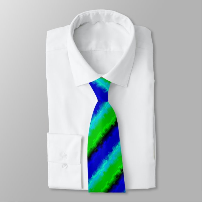 Green Blue abstract 3D rainbow pattern Neck Tie (Tied)