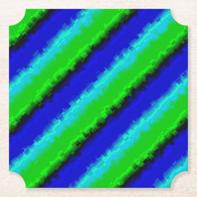 Green Blue abstract 3D rainbow pattern Paper Coaster (Front)