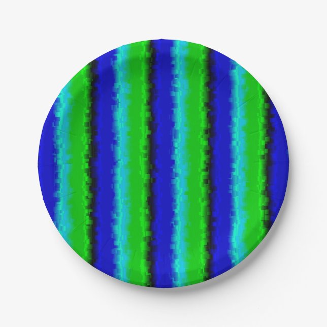 Green Blue abstract 3D rainbow pattern Paper Plate (Front)