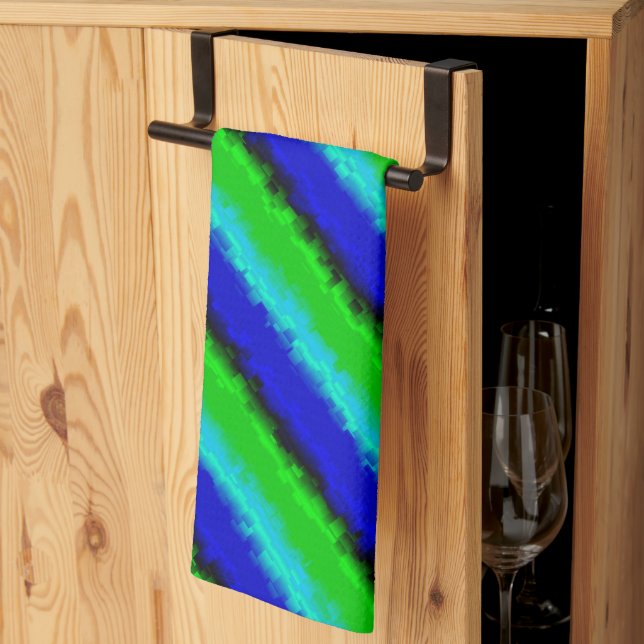 Green Blue abstract 3D rainbow pattern Tea Towel (Thirds Fold)