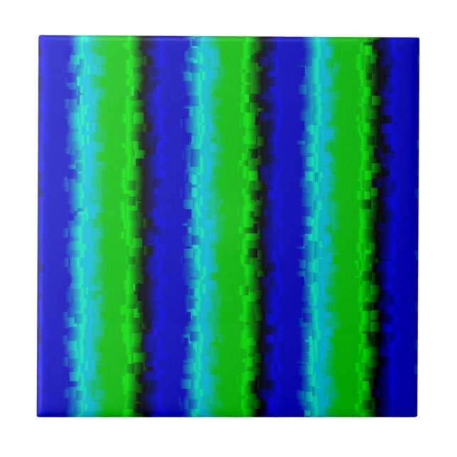 Green Blue abstract 3D rainbow pattern Tile (Front)