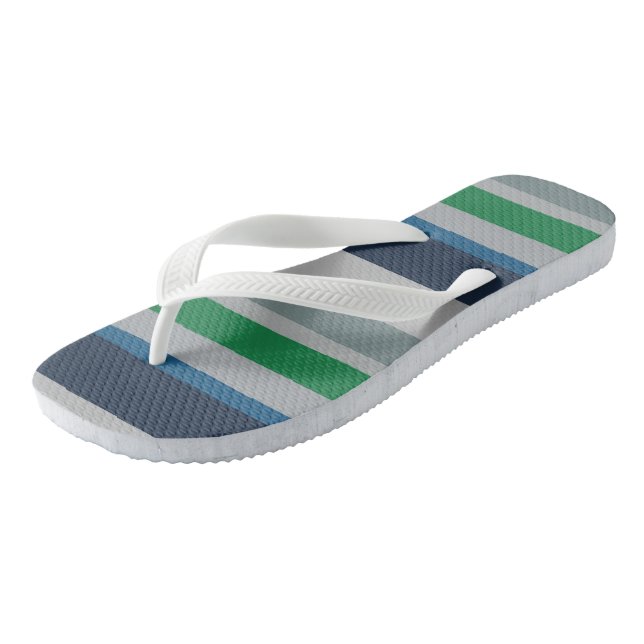 Green Blue Abstract Stripes Flip Flops (Angled)