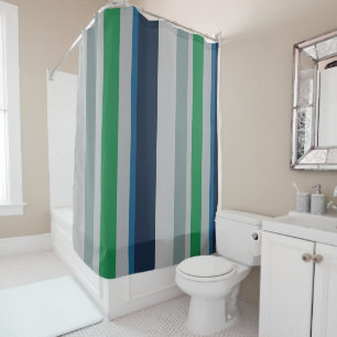 Green Blue Abstract Stripes Shower Curtain