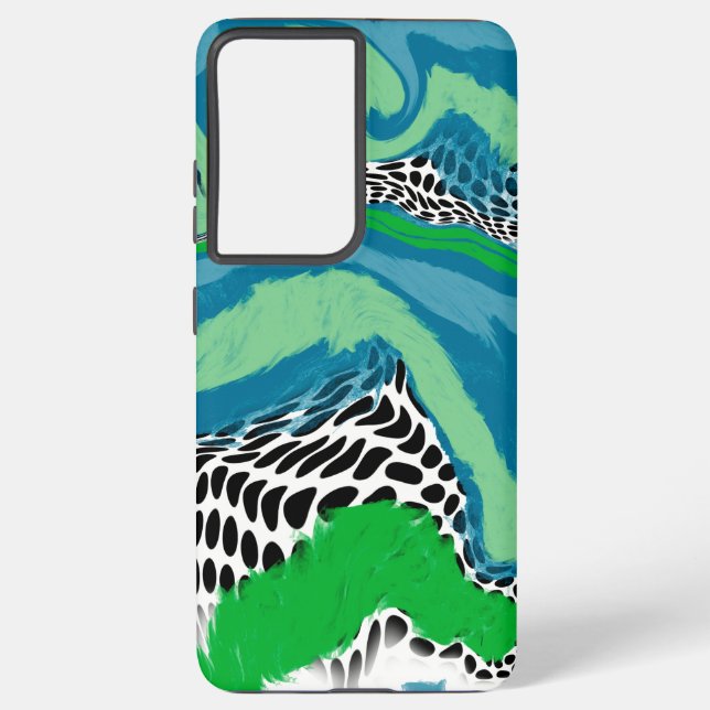 Green, Blue and Black Abstract Samsung Galaxy S21 Ultra Case (Back)
