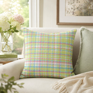 Green, Blue and Pink Plaid Cushion