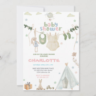 Green , blue and Pink Watercolor Baby Shower Invitation