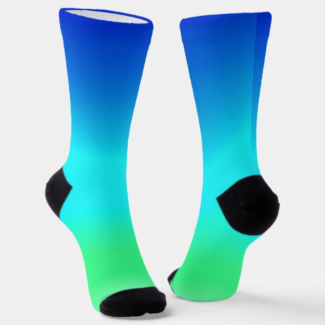 Green, Blue and Turquoise Cool Water Ombre  Socks (Angled)