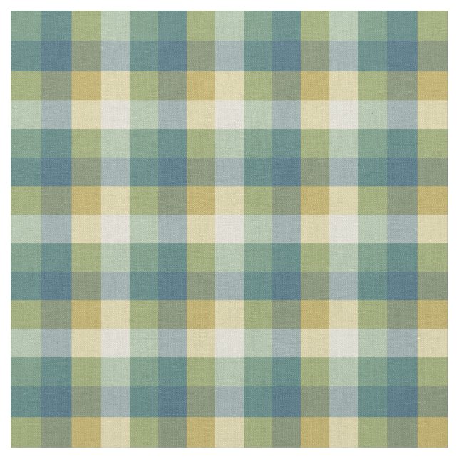 Green, Blue and Yellow Chequered Plaid Fabric (Close Up)