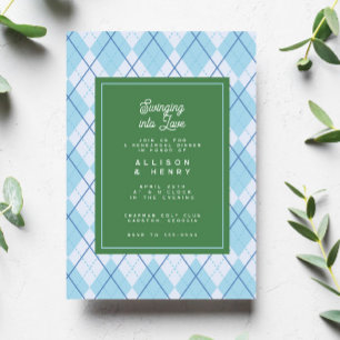 Green Blue Argyle Golf Swing Rehearsal Dinner Invitation