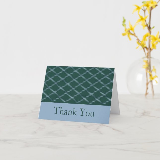 Green & Blue Art Deco Line Art Diamonds Thank You Card (Yellow Flower)