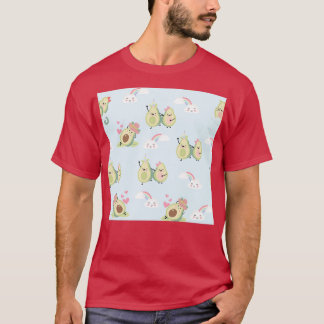 Green blue avocado seamless with leaf and star T-Shirt
