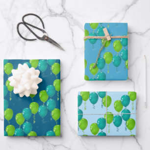 Green Blue Balloons Design Wrapping Paper Sheet