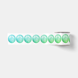 Green Blue Balls on White Ribbon Satin Ribbon