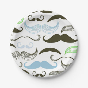 Green, Blue & Black Moustache Design Paper Plate