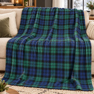 Green Blue Black Watch Tartan Plaid Fleece Blanket