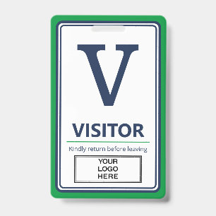 Green Blue Border Business Logo Visitor ID Badge