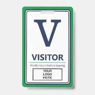 Green Blue Border Business Logo Visitor ID Badge