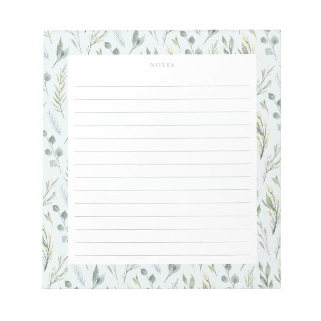 Green Blue Botanical Watercolor Florals Notepad (Front)