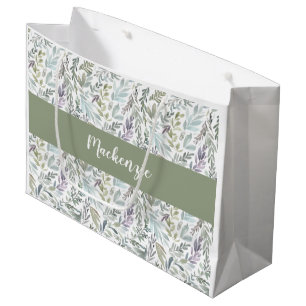 Green Blue Botanical Watercolor Large Gift Bag