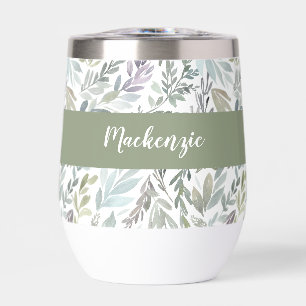 Green Blue Botanical Watercolor Monogram Name