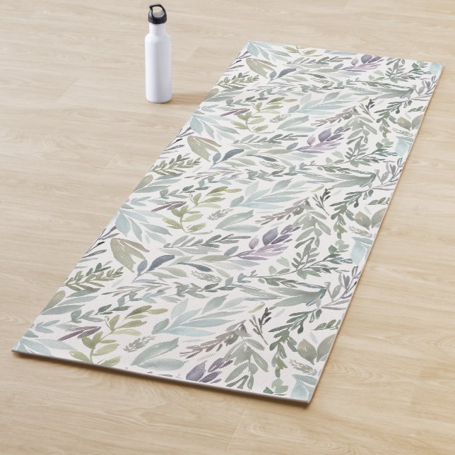 Green Blue Botanical Watercolor Yoga Mat (In Situ)