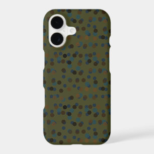green, blue, brown, bronze, and black polka dot