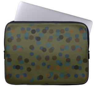 green, blue, brown, bronze, and black polka dot laptop sleeve